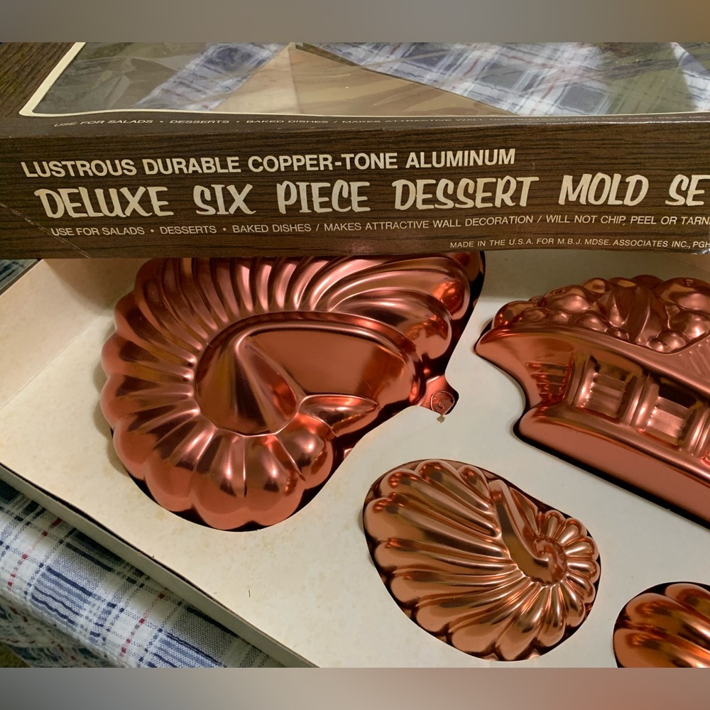 Vintage Molds 6 Piece Coppertone Dessert  original box, Aluminum, Baking, Salad - Picture 2 of 10
